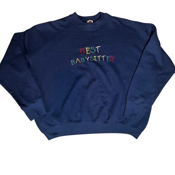 Vintage navy blue crewneck embroidered sweatshirt  "BEST BABYSITTER"  small XXL - Picture 1 of 5